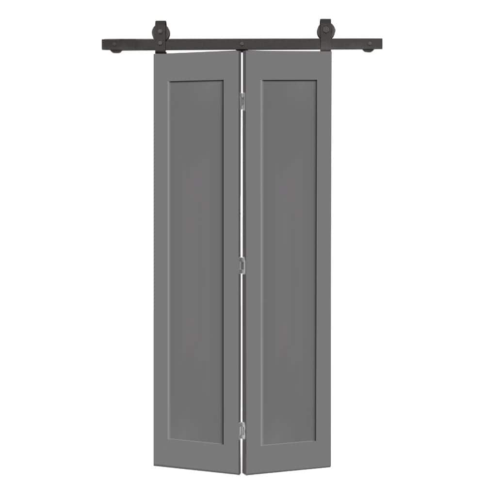 26 in. x 80 in. 1-Panel Shaker Hollow Core Light Gray Composite Bi-Fold Door with Sliding Barn Door Hardware Kit price history on PriceWatchPro