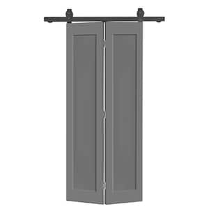 32 in. x 80 in. 1-Panel Shaker Hollow Core Light Gray Composite Bi-Fold Door with Sliding Barn Door Hardware Kit