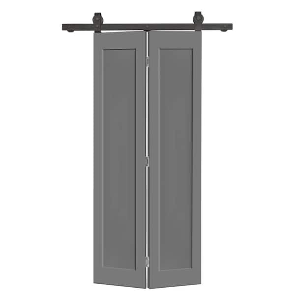 CALHOME 38 in. x 80 in. 1-Panel Shaker Hollow Core Light Gray Composite Bi-Fold Door with Sliding Barn Door Hardware Kit