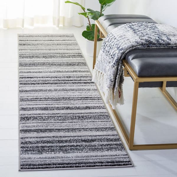Skyler 2 ft. x 8 ft. Gray/Black Striped Marle Runner Rug