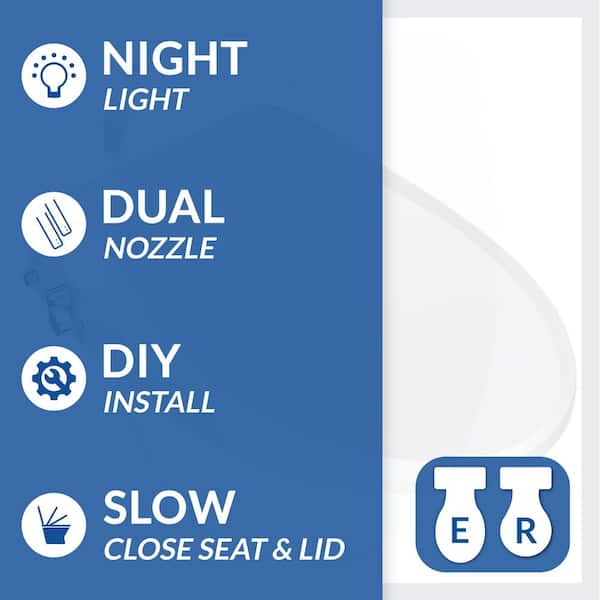 Removable Non-Electric Soft Close Plastic Bidet Seat for Round Toilets in White with Dual-Nozzle and Night Light