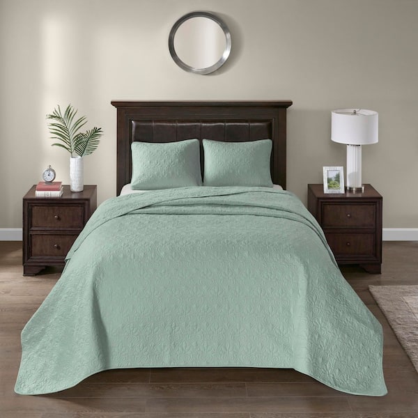 Madison Park Mansfield 3-Piece Seafoam Polyester Full Bedspread Set