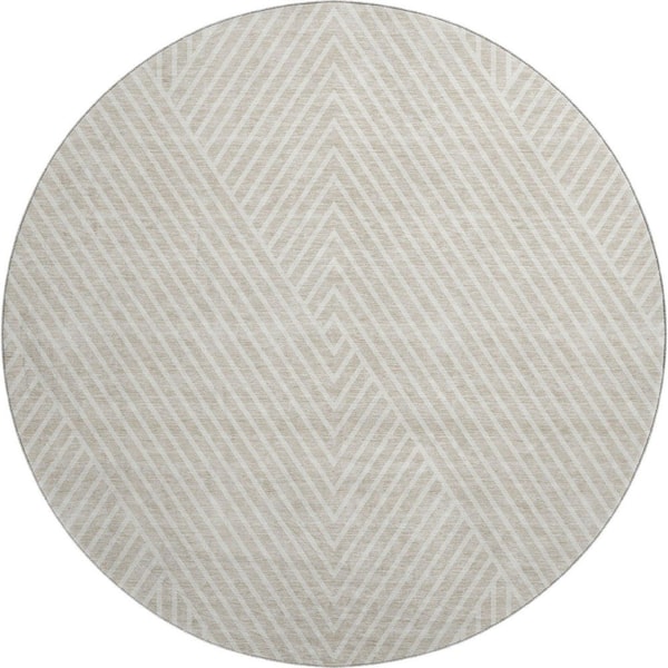 Addison Rugs Mayfield Premium Machine Washable Abstract AMF937 Beige 8 ft. x 8 ft. Round Rug