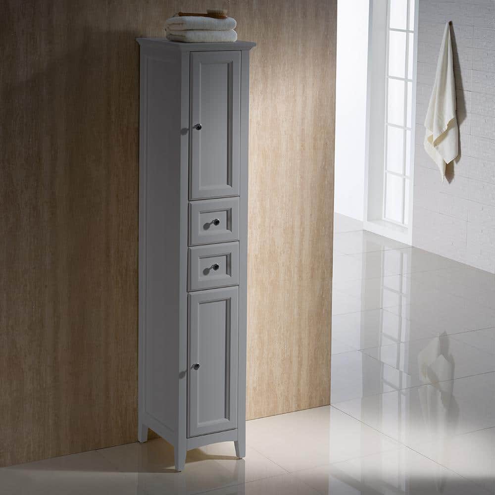 Gray Solid Wood Tall Traditional Bathroom Linen Cabinet