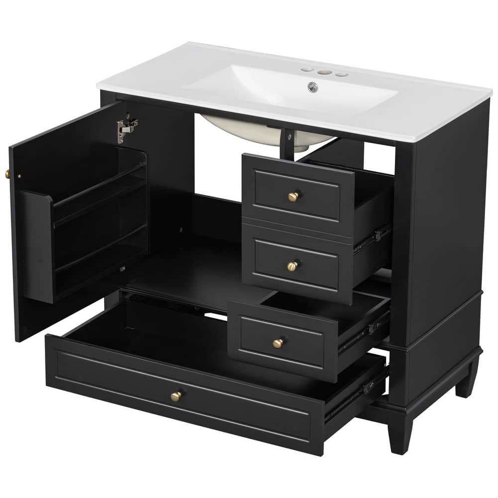 36 in. Single Sink Freestanding Black Bath Vanity with White Ceramic Top, 3 Drawers, Soft Close Doors, Unassembled price history on PriceWatchPro