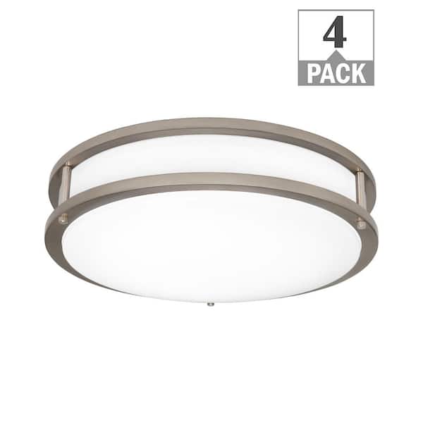 ETI LIGHTING Orbit 15 in. Brushed Nickel Round LED Flush Mount Light Fixture 1600 Lumens 22W Adjustable CCT Dimmable (4-Pack)