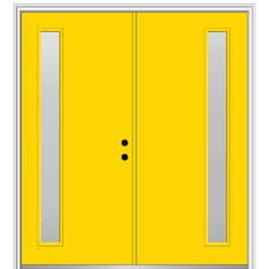 60 in. x 80 in. Viola Left Hand Inswing 1-Lite Frosted Painted Fiberglass Smooth Prehung Front Door on 6-9/16 in. Frame