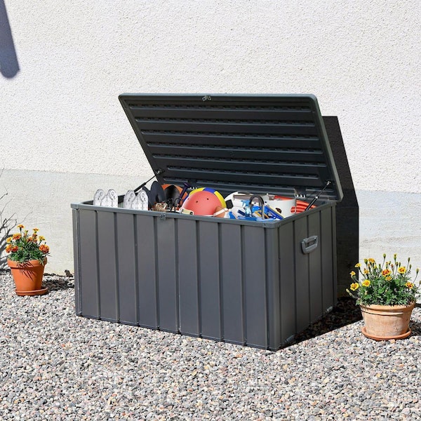 ユー 120 Gal. Gray Steel Waterproof Storage Deck Box with Resin Lid