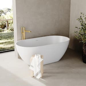 59 in. Composite Resin Flatbottom Double Slipper Bathtub Freestanding Soaking Bathtub in Glossy White