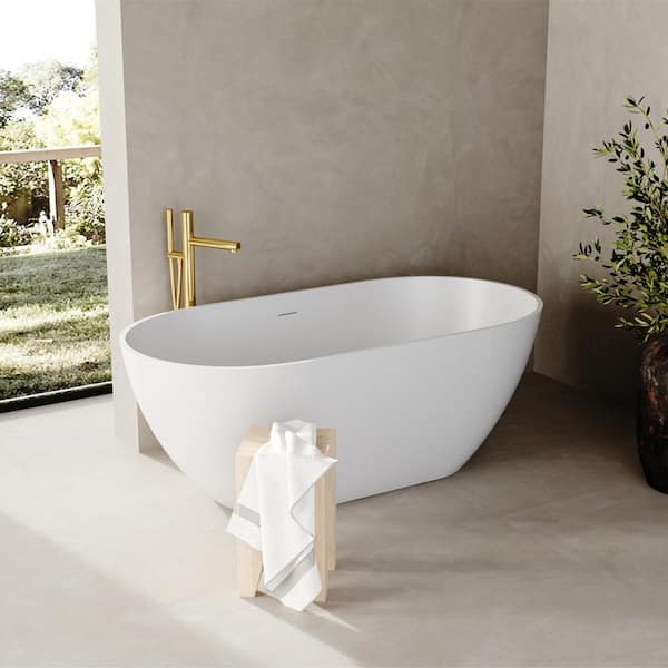 INSTER 59 in. Composite Resin Flatbottom Double Slipper Bathtub Freestanding Soaking Bathtub in Glossy White