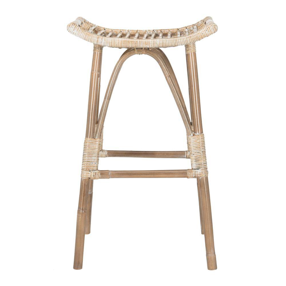 Leda Grey White Wash Rattan Saddle Bar Stool