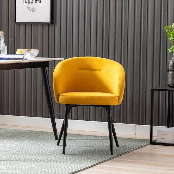 GOJANE Yellow Modern Style Upholstered Velvet Dining Chairs with Metal Legs( Set of 2)