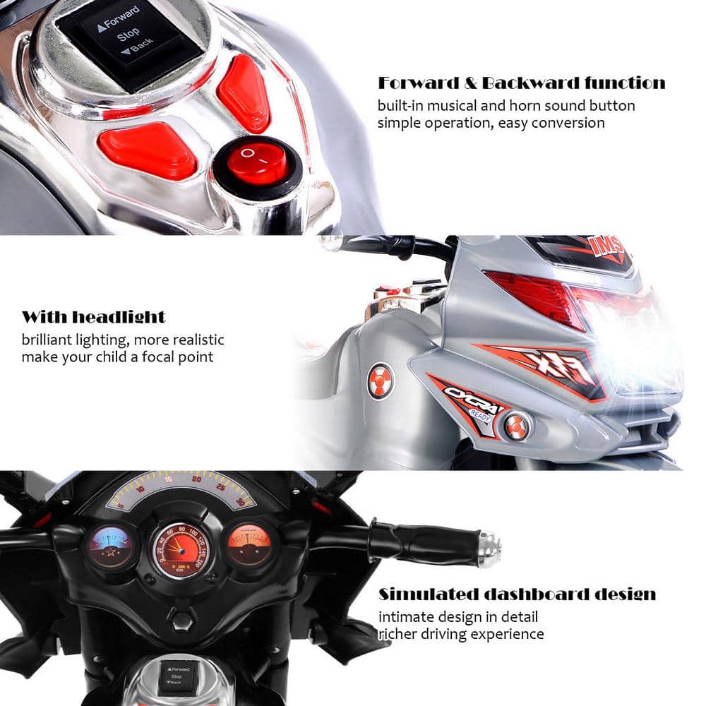 Gray 6V Plastic Kids Ride-On Motorcycle with Storage