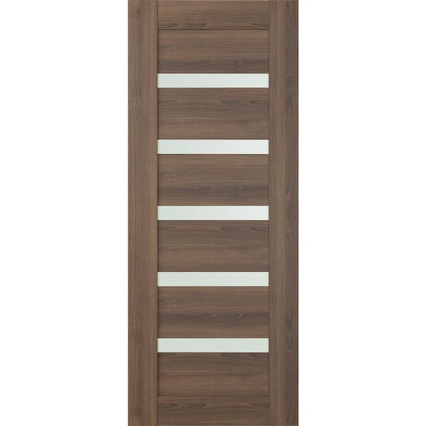 Vona 07-04 32 in. x 96 in. No Bore 7-Lite Frosted Glass Pecan Nutwood Composite Wood Interior Door Slab