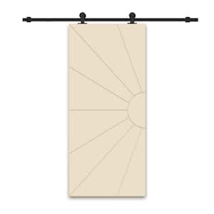 30 in. x 84 in. Beige Stained Composite MDF Paneled Interior Sliding Barn Door with Hardware Kit