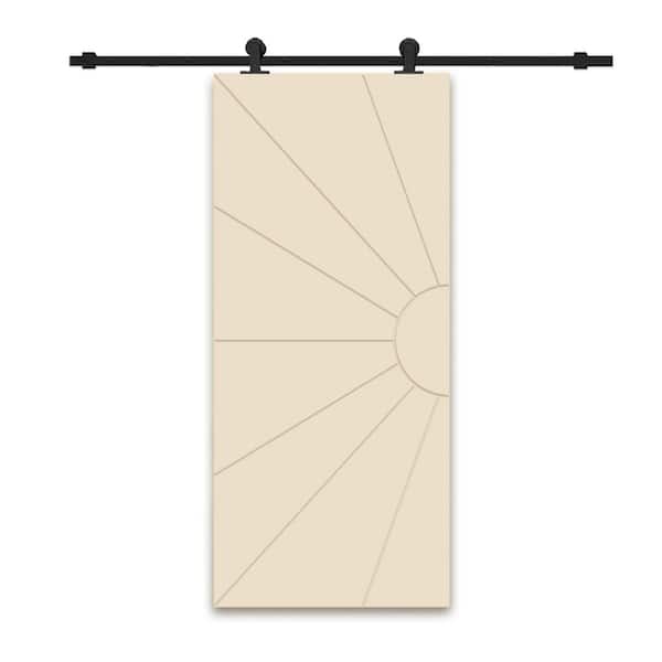 CALHOME 30 in. x 84 in. Beige Painted Composite MDF Paneled Interior Sliding Barn Door with Hardware Kit