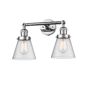 Small Cone 16 in. 2-Light Polished Chrome Vanity Light with Seedy Glass Shade