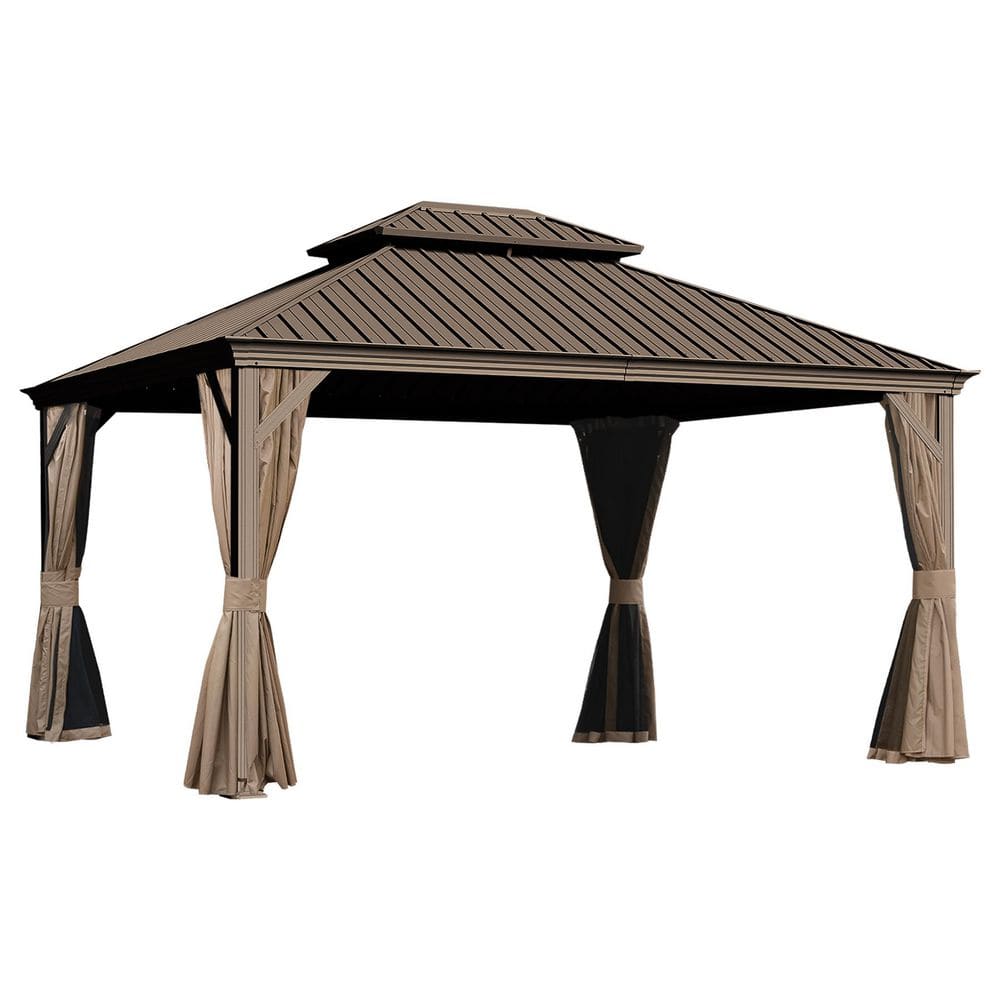 13 ft. x 15 ft. Hardtop Gazebo with Steel Frame and Double Roof Brown price history on PriceWatchPro