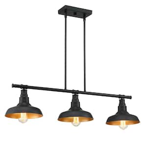 36.64 in. 3-Light Island Pendant Chandelier with Matte Black and Gold Painting Inside