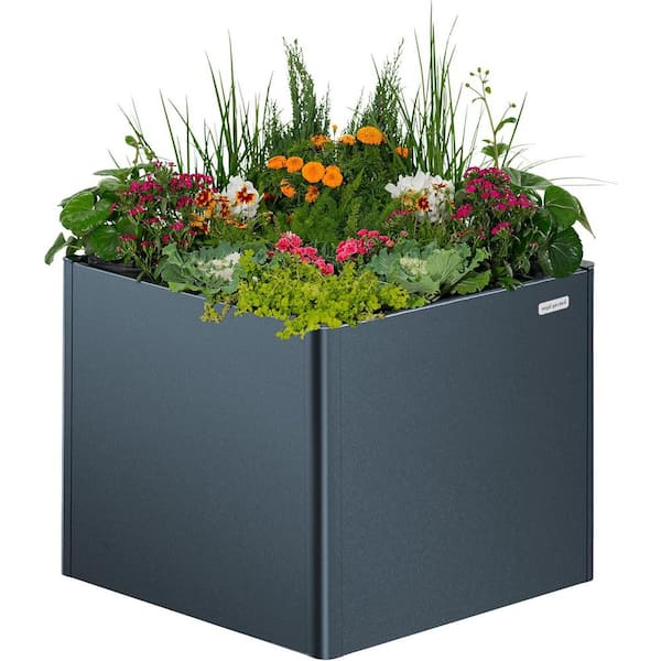 vego garden 32 in. Extra Tall Modern Raised Garden Bed 42" x 42" Heavy Metal Planter Box Double-Walled Steel Planter Midnight Blue