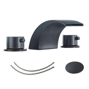 8 in. Widespread Double Handle LED Bathroom Faucet with Drain Assembly Brass Waterfall Bathroom Tap in Oil Rubbed Bronze