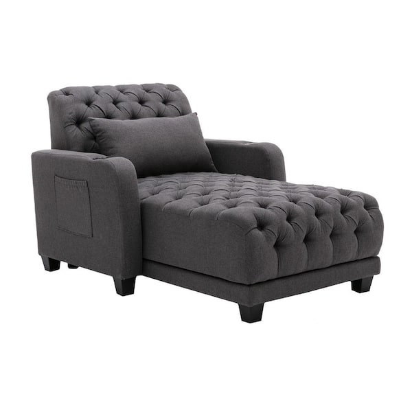 Black Polyester Ottoman Chaise Lounge for Small Space with Pillow
