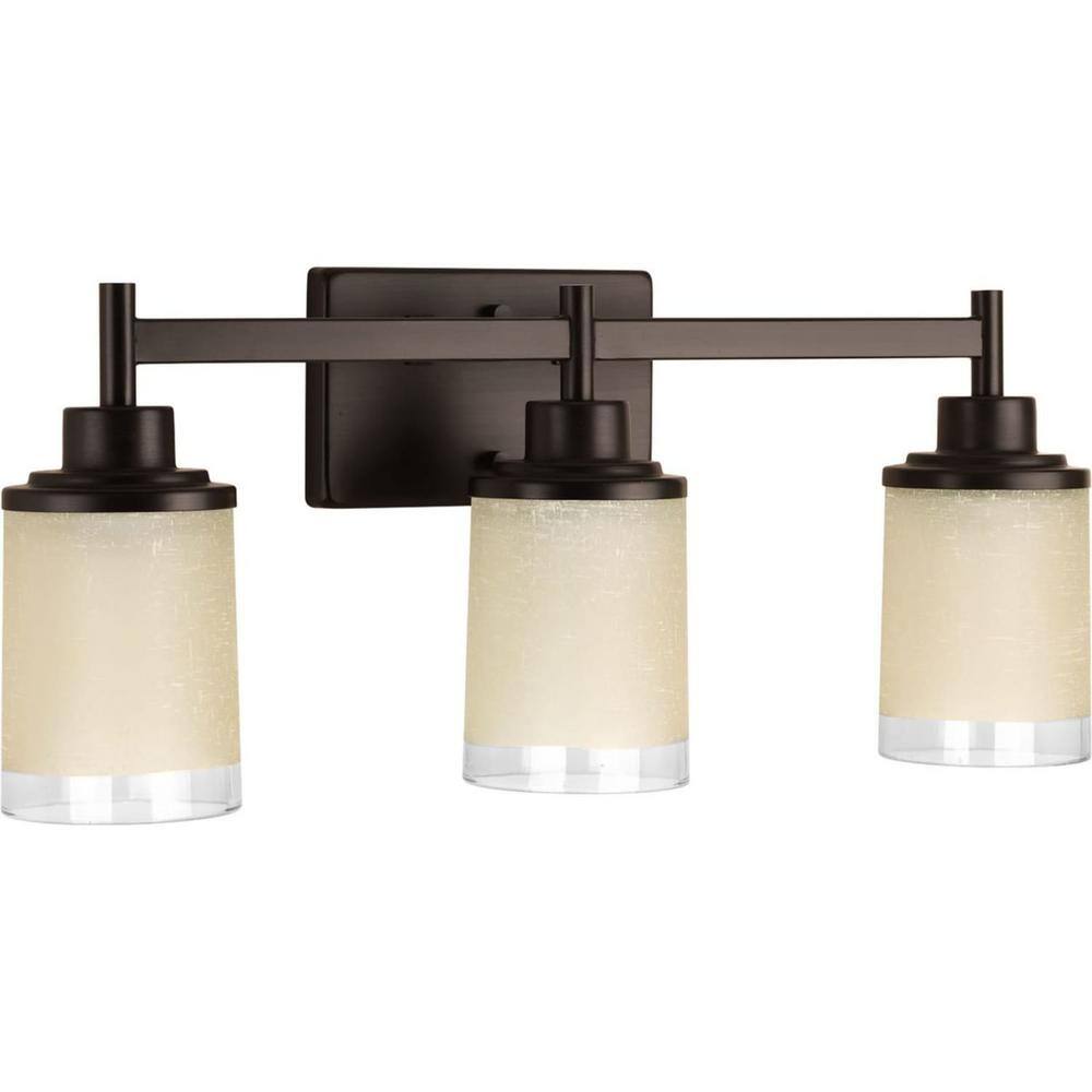 Antique Bronze 3-Light Bath Vanity Fixture with Linen Glass Shades