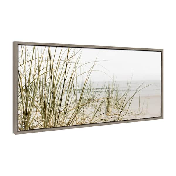 Kate and Laurel Sylvie Calming Beach Grass Framed Canvas by The Creative Bunch Studio Set of 1 Nature Art Print 18.00 in. x 40.00 in.