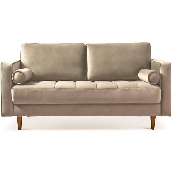 Ashcroft Furniture Co Jax 66 in. W Taupe Brown Mid Century Modern Furniture Style Velvet Living Room Loveseat Sofa