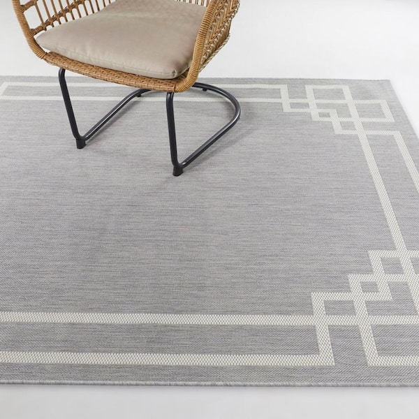 Lyra Grey 5 ft. 3 in. x 7 ft. Border Indoor/Outdoor Area Rug