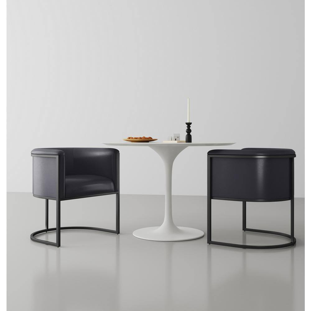 Modern Black Faux Leather Upholstered Metal Arm Dining Chairs, Set of 2