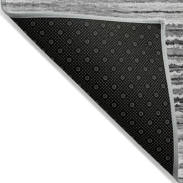 Silver, Gray, Charcoal 10 ft. x 14 ft. Woven Striped Polyester Rectangle Indoor/Outdoor Area Rug