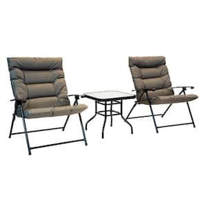 3-Piece Steel Frame Folding Outdoor Bistro Set with Olive Cushions and Dark Powder Frame