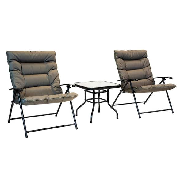 Patio Premier 3-Piece Steel Frame Folding Outdoor Bistro Set with Olive Cushions and Dark Powder Frame