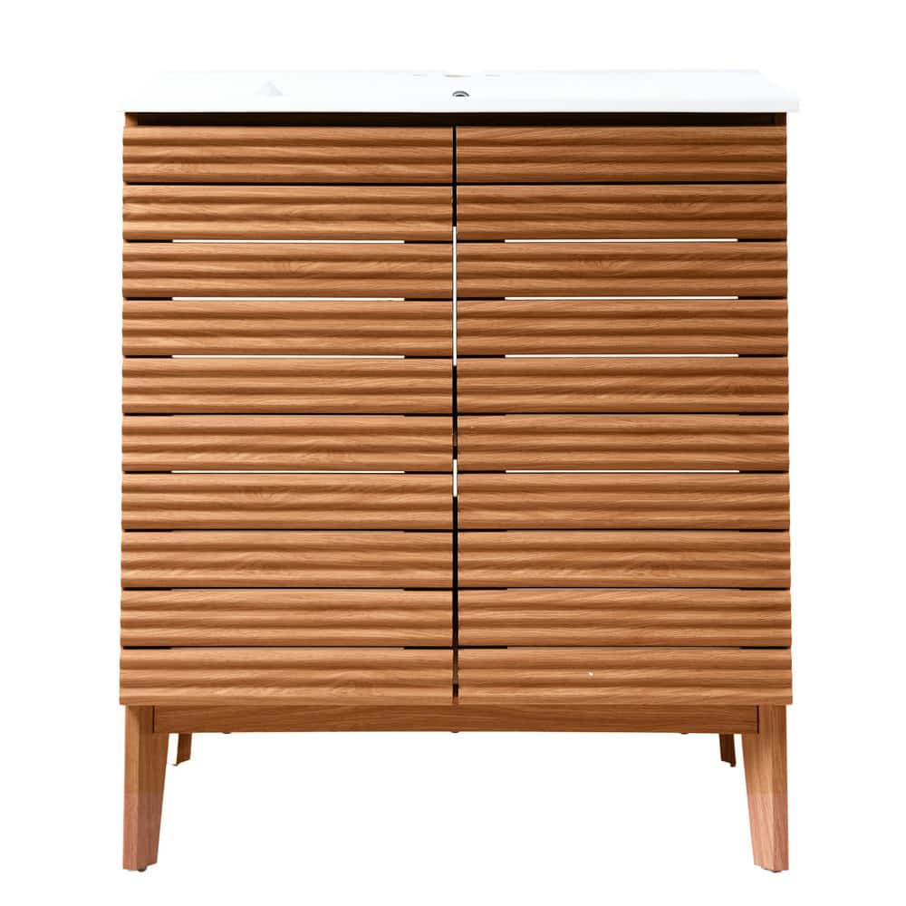 Calandre Walnut 30" Modern Farmhouse Slat Bath Vanity Cabinet