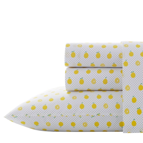 Poppy & Fritz Lemons 4-Piece Yellow Graphic 200-Thread Count Cotton Percale Full Sheet Set