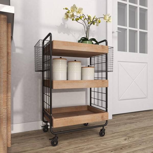 Litton Lane 33 in. Brown Wood Bar Cart