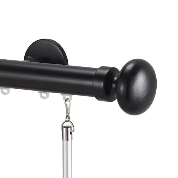 Art Decor Tekno 25 72 in. Non-Adjustable 1-1/8 in. Single Traverse Window Curtain Rod Set in Black with Oval Finial