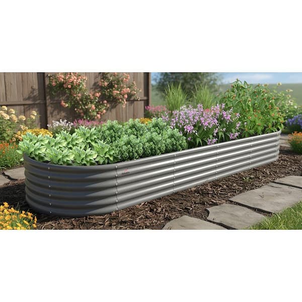 Grey 144 in. x 36 in. x 18 in. Oval Galvanized Steel Outdoor
