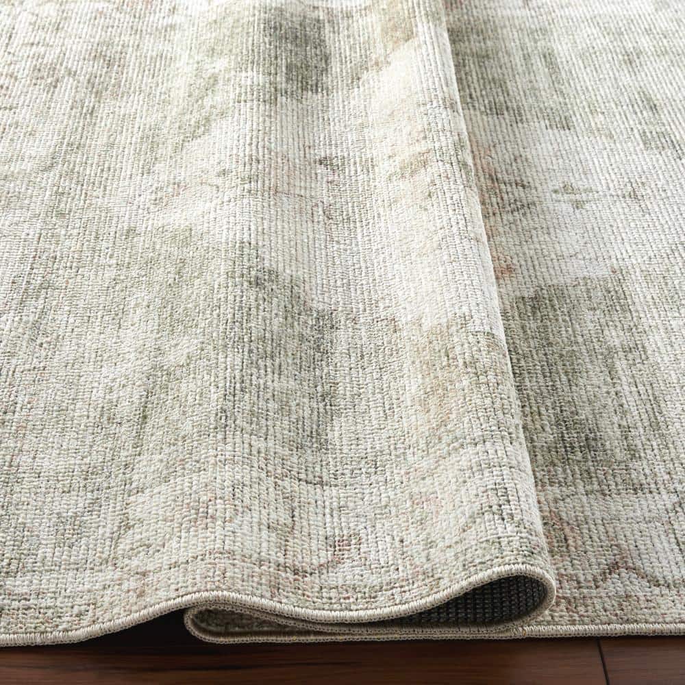 Ivory and Green Hand-knotted Wool and Synthetic Area Rug