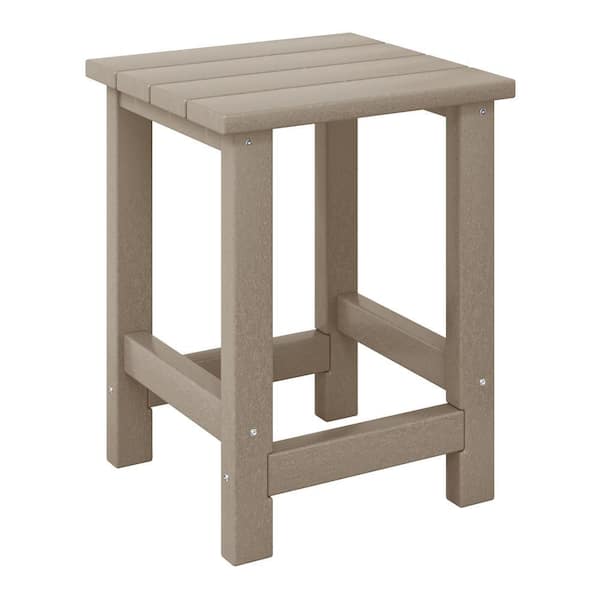 Children's Laguna Outdoor Patio All Weather Fade Resistant Kids Plastic Adirondack Square Side Table, Weathered Wood