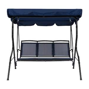 Veda 3-Person Metal Patio Swing with Canopy in Navy Blue