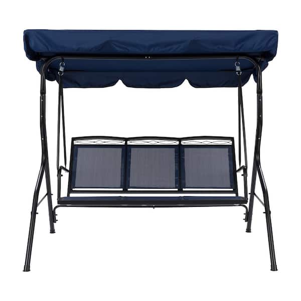 CorLiving Veda 3-Person Metal Patio Swing with Canopy in Navy Blue