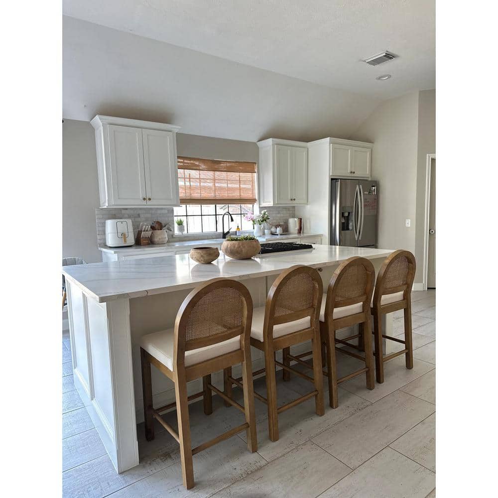 Bailey Light Brown Wood and Rattan Counter Height Barstool