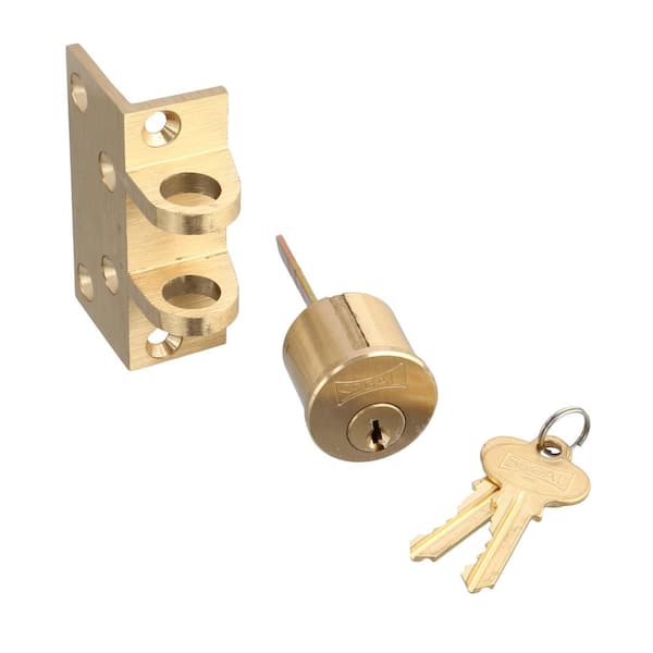 Prime-Line Deadbolt, Solid Bronze Alloy, Brushed Brass, Angle and 