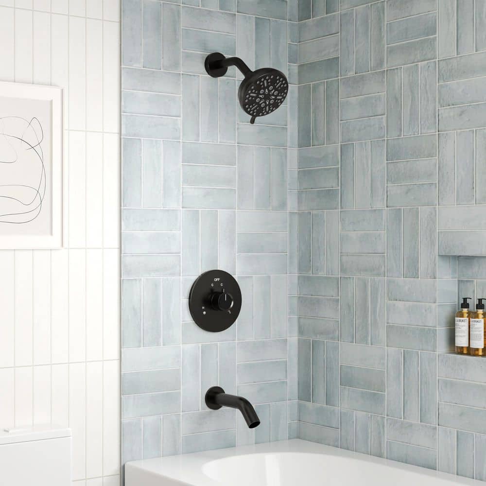 5 in. Wall Mount Round 1-Handle 5-Spray Tub and Shower Faucet 2.5 GPM in Matte Black Pressure-Balanced Valve Included price history on PriceWatchPro