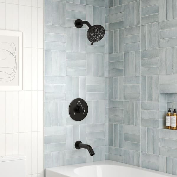 EVERSTEIN 5 in. Wall Mount Round 1-Handle 5-Spray Tub and Shower Faucet 2.5 GPM in Matte Black Pressure-Balanced Valve Included