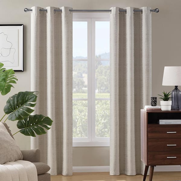 Paloma Natural 38 in. W x 84 in. L Grommet 100% Blackout Curtain (Single Panel)