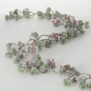 6 ft. Artificial Unlit Snowy Pine Berry Christmas Garland, Green