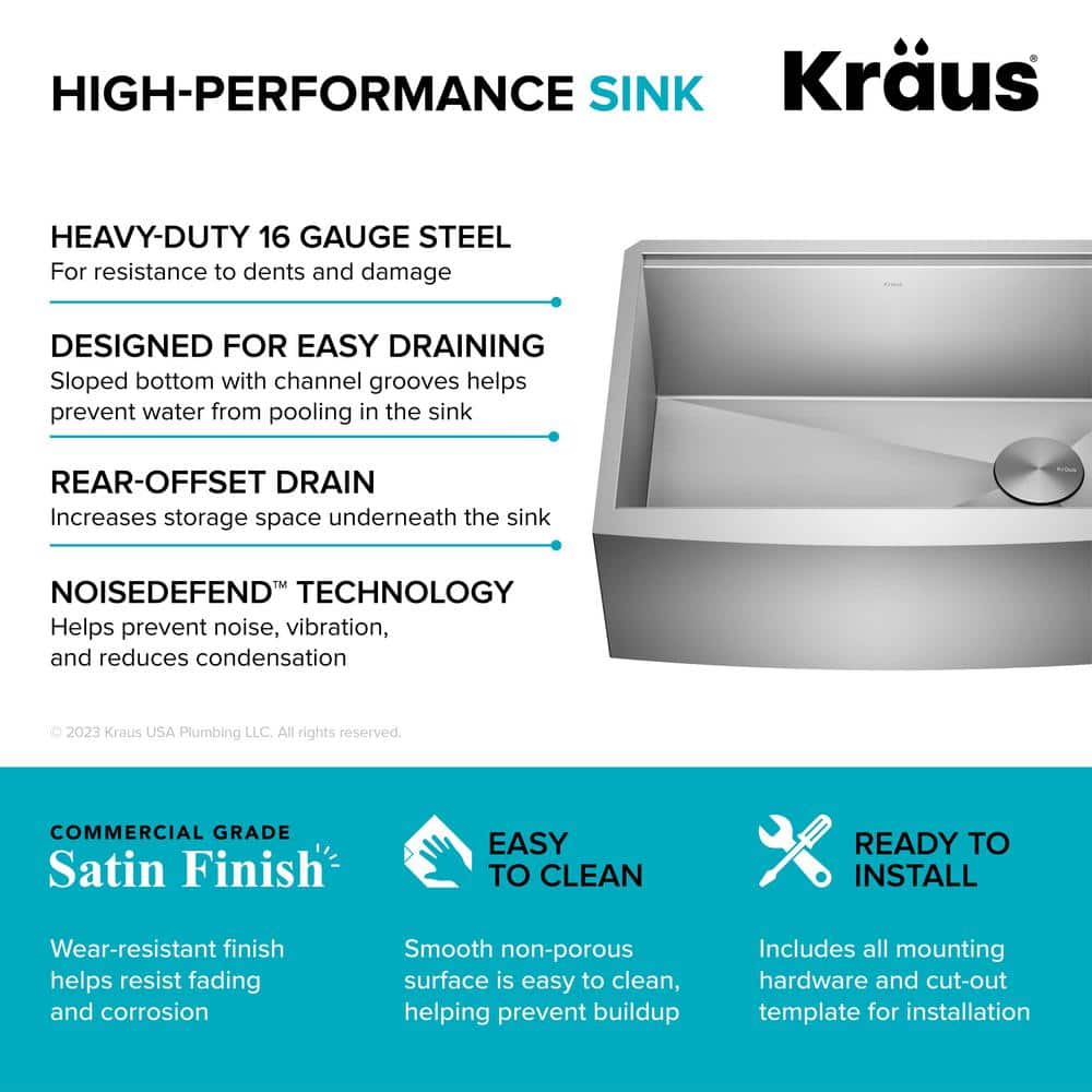 Kore 27-Inch Stainless Steel Farmhouse Workstation Sink